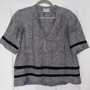 Wrap London Charcoal Blouse with Black Trim
